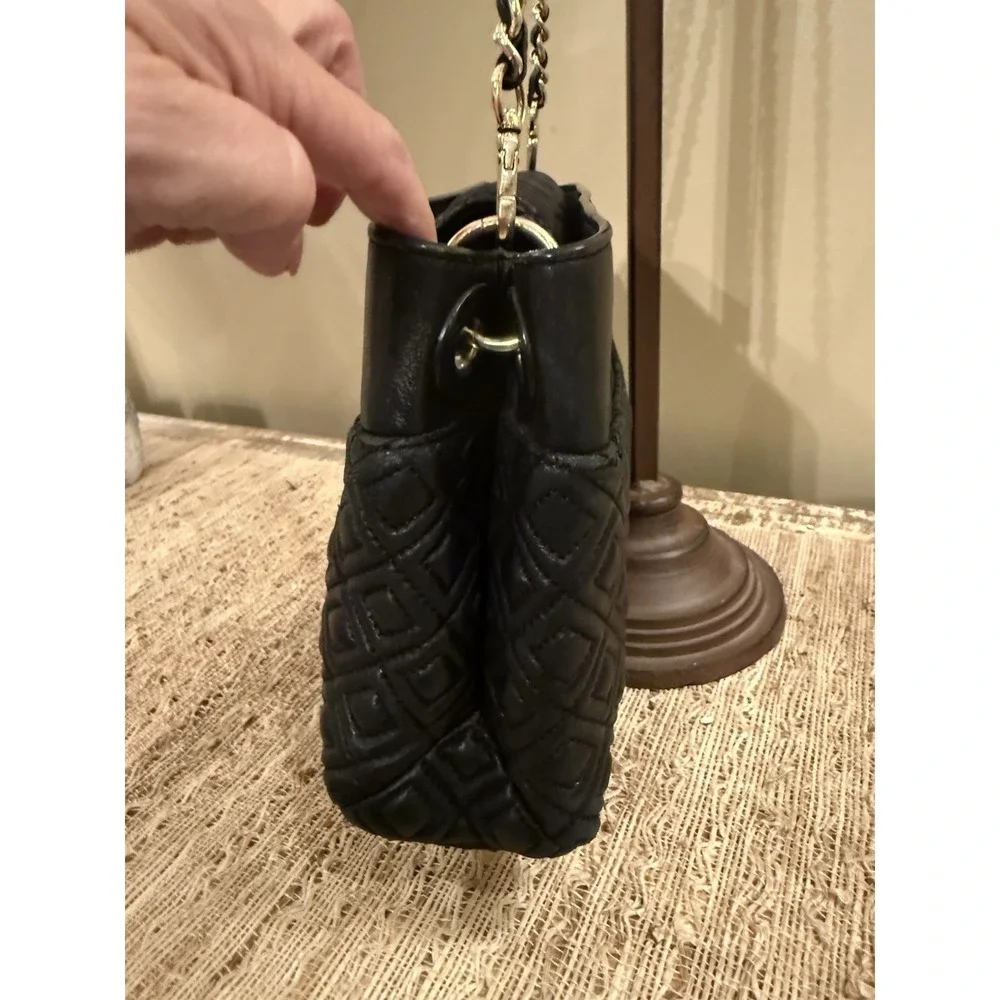 Tory Burch Fleming Quilted Open Crossbody Shoulder Bag Purse Style Black‎